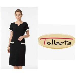 Talbots Black Sheath Dress V-Neck Short Sleeve
